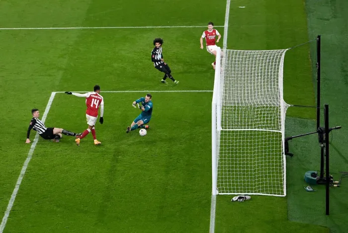 Framed Print : Arsenal's Aubameyang Scores Second Goal vs. Newcastle United in FA Cup Third Round
