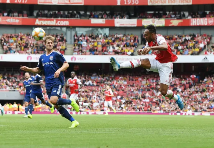Framed Print : Arsenal's Aubameyang Shines in Emirates Cup Clash Against Olympique Lyonnais
