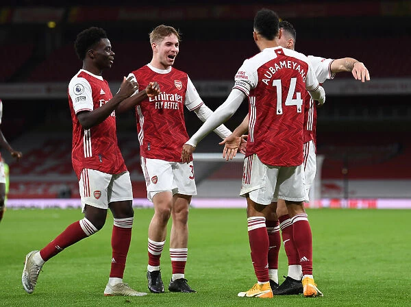 Arsenal's Aubameyang, Smith Rowe, and Saka Celebrate First Goal Against Newcastle United (2021)
