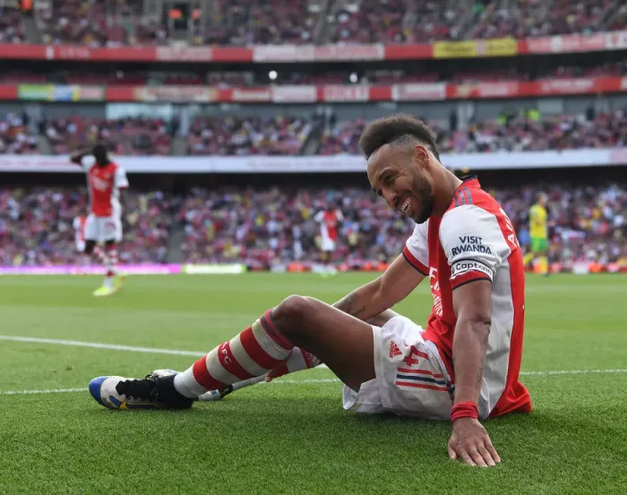 Framed Print : Arsenal's Aubameyang Stars: Arsenal vs. Norwich City (2021-22)