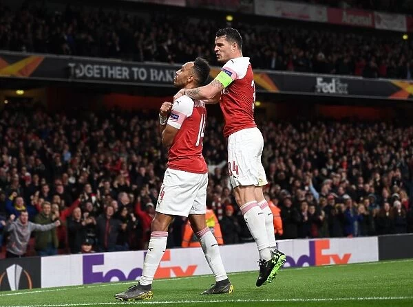 Arsenal's Aubameyang and Xhaka Celebrate Goals in Europa League Semi-Final vs Valencia