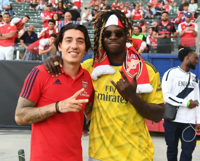 Framed Print : Arsenal's Bellerin Meets Football Star Jay Ajayi During Arsenal v Bayern Friendly Match, 2019
