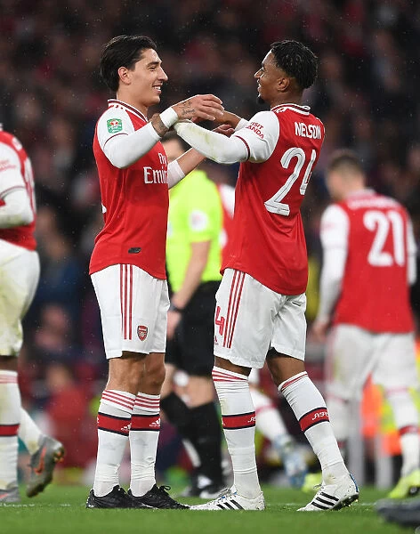 Arsenal's Bellerin and Nelson in Action against Nottingham Forest in Carabao Cup