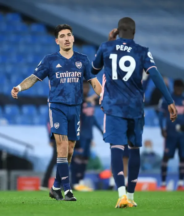 Framed Print : Arsenal's Bellerin and Pepe Face Off Against Manchester City in Empty Etihad Stadium (Manchester City vs Arsenal, 2020-21) Framed Print : Arsenal's Bellerin and Pepe Face Off Against Manchester City in Empty Etihad Stadium (Manchester City vs Arsenal, 2020-21)