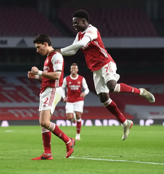 Framed Print : Arsenal's Bellerin and Saka Celebrate Third Goal Against Leeds United in 2020-21 Premier League Framed Print : Arsenal's Bellerin and Saka Celebrate Third Goal Against Leeds United in 2020-21 Premier League