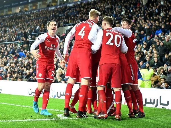 Arsenal's Bellerin and Sanchez Celebrate Goal Against West Bromwich Albion (2017-18)