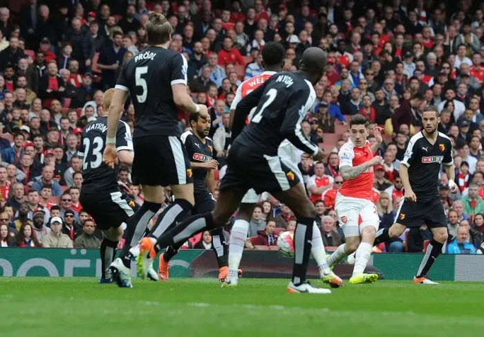 Framed Print : Arsenal's Bellerin Scores Decisive Goal Against Watford (April 2016)