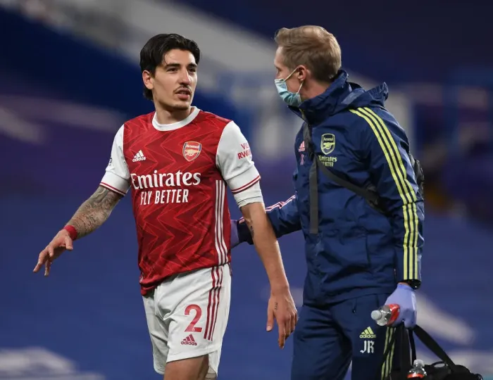Framed Print : Arsenal's Bellerin Suffers Injury, Forced Off Against Chelsea (2020-21 Premier League)