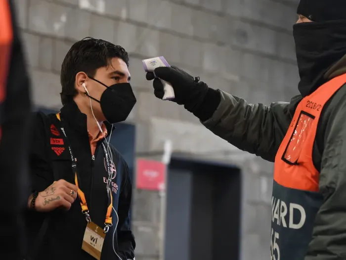 Framed Print : Arsenal's Bellerin Undergoes Temperature Check at Empty Eden Arena for UEFA Europa League Quarterfinal