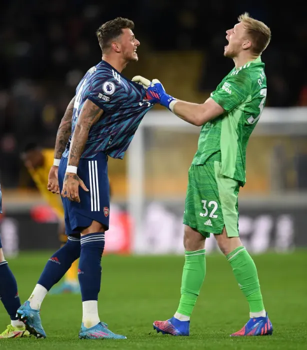 Framed Print : Arsenal's Ben White and Aaron Ramsdale: Celebrating a Hard-Fought Premier League Victory over Wolverhampton Wanderers Framed Print : Arsenal's Ben White and Aaron Ramsdale: Celebrating a Hard-Fought Premier League Victory over Wolverhampton Wanderers