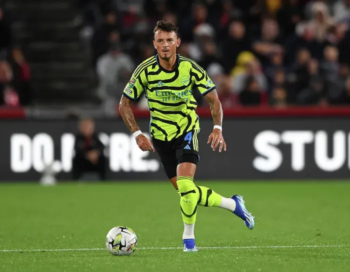 Framed Print : Arsenal's Ben White in Action against Brentford in Carabao Cup Clash, 2023-24