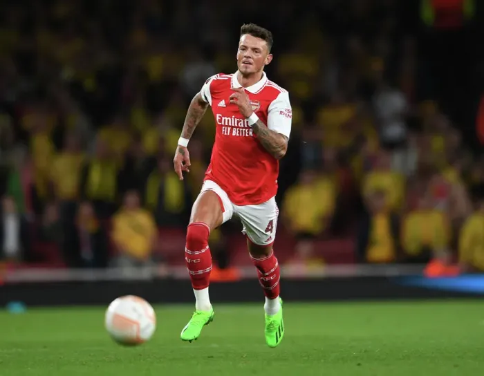 Framed Print : Arsenal's Ben White in Action: Europa League Clash Against FK Bodo / Glimt (2022-23)