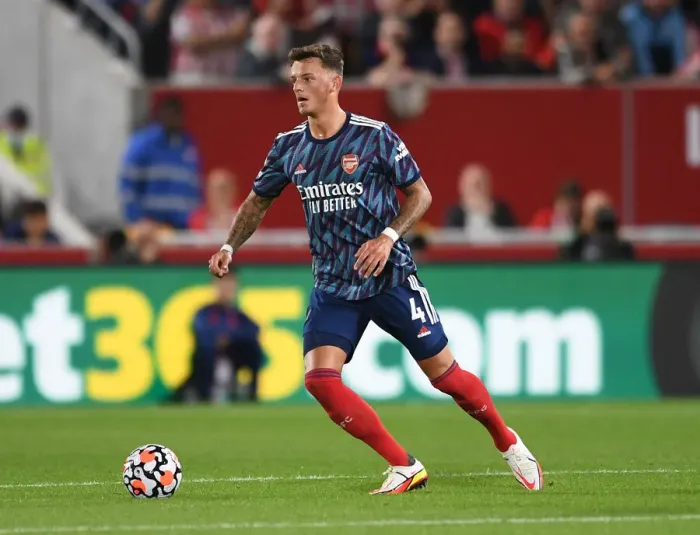 Framed Print : Arsenal's Ben White in Action: Premier League Clash Against Brentford, 2021-22