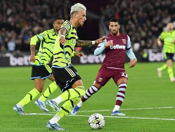 Arsenal's Ben White in Action: West Ham United vs Arsenal, Carabao Cup 2023-24