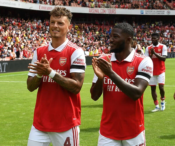Arsenal's Ben White and Ainsley Maitland-Niles Celebrate Post-Match at Emirates Cup 2022