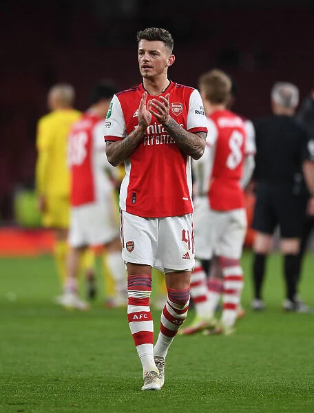 Arsenal's Ben White Celebrates Carabao Cup Semi-Final Victory Over Liverpool