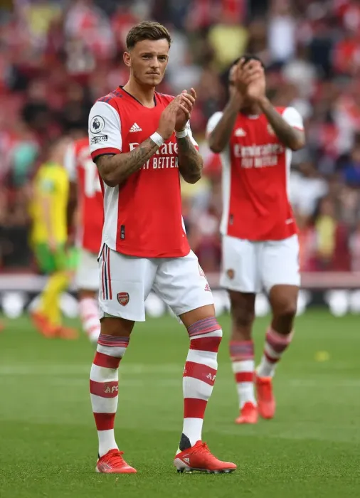 Framed Print : Arsenal's Ben White Celebrates with Fans: Triumph over Norwich City (2021-22) Framed Print : Arsenal's Ben White Celebrates with Fans: Triumph over Norwich City (2021-22)