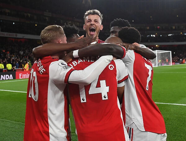 Arsenal's Ben White Celebrates Second Goal Against Aston Villa in 2021-22 Premier League