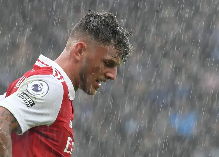 Framed Print : Arsenal's Ben White Faces Off Against Chelsea in Intense Premier League Showdown (2022-23)