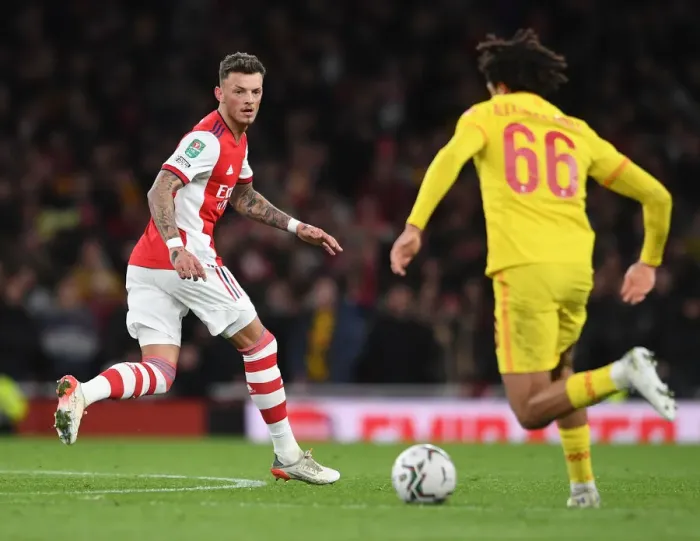 Framed Print : Arsenal's Ben White Faces Off Against Liverpool in Carabao Cup Semi-Final Showdown Framed Print : Arsenal's Ben White Faces Off Against Liverpool in Carabao Cup Semi-Final Showdown