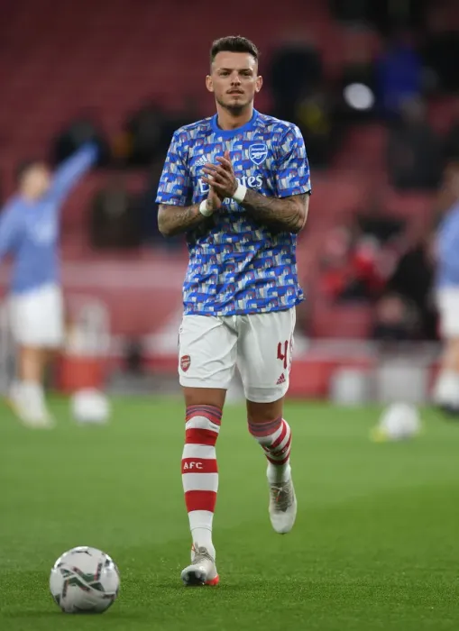 Framed Print : Arsenal's Ben White Gears Up for Arsenal vs. Liverpool Carabao Cup Clash