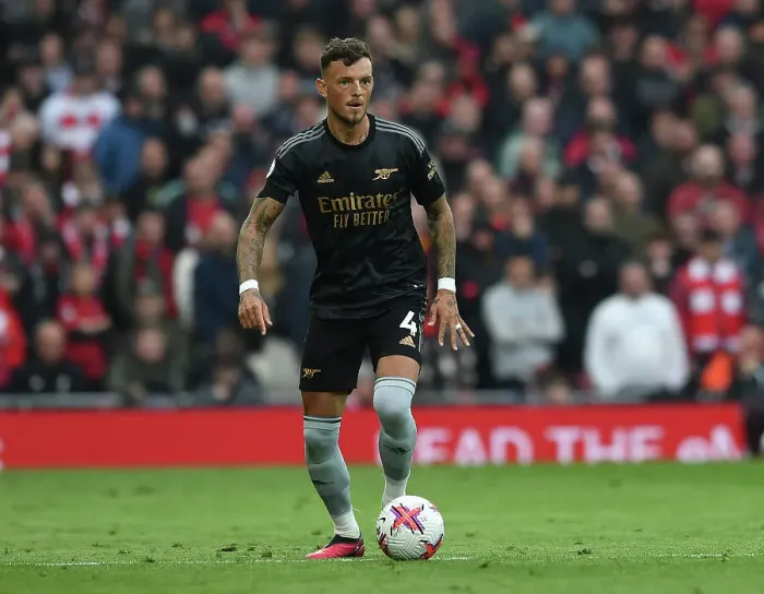 Framed Print : Arsenal's Ben White Goes Head-to-Head with Liverpool in Premier League Battle (2022-23)