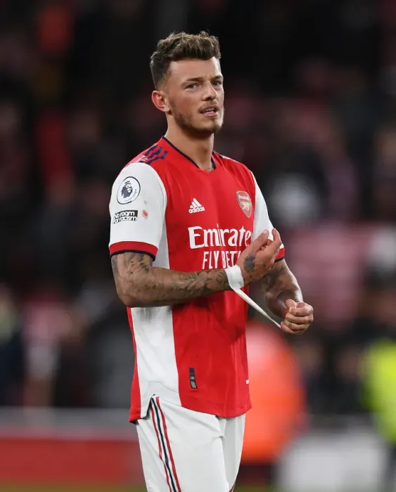 Framed Print : Arsenal's Ben White Post-Match at Emirates Stadium Against Leicester City (Premier League 2021-22)