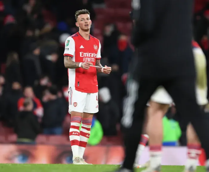 Framed Print : Arsenal's Ben White Reacts After Carabao Cup Semi-Final Second Leg vs Liverpool
