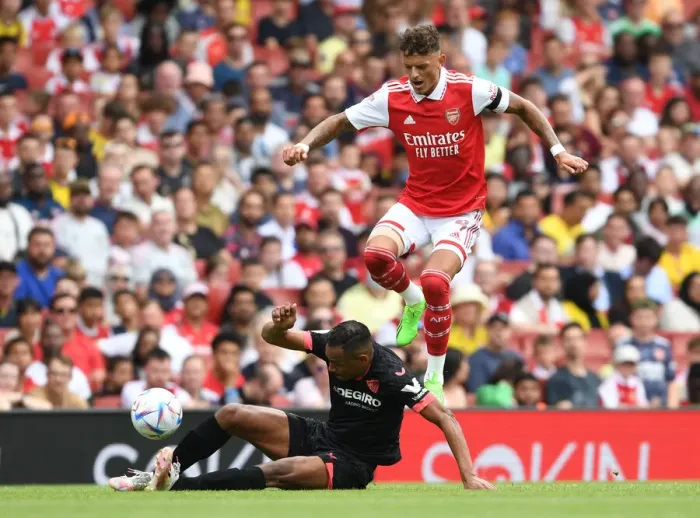 Framed Print : Arsenal's Ben White Shines in Emirates Cup Victory Over Sevilla, 2022 Framed Print : Arsenal's Ben White Shines in Emirates Cup Victory Over Sevilla, 2022