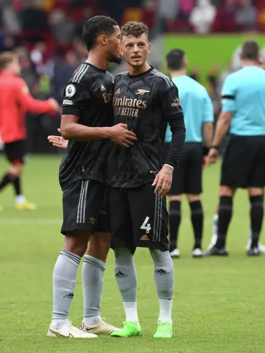 Framed Print : Arsenal's Ben White and William Saliba Celebrate Victory Over Brentford in 2022-23 Premier League Framed Print : Arsenal's Ben White and William Saliba Celebrate Victory Over Brentford in 2022-23 Premier League