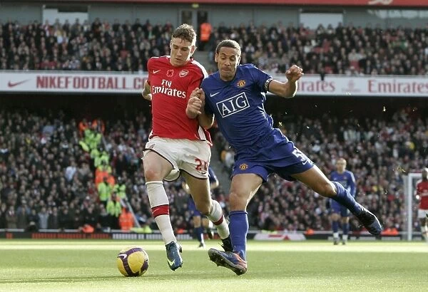 Arsenal's Bendtner vs. Man Utd's Ferdinand: A Rivalry Ignites in the 2008 Arsenal 2:1 Manchester United Barclays Premier League Match at Emirates Stadium