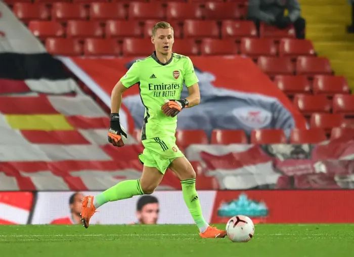 Framed Print : Arsenal's Bernd Leno in Action at Empty Anfield: Liverpool vs Arsenal, Premier League 2020-21