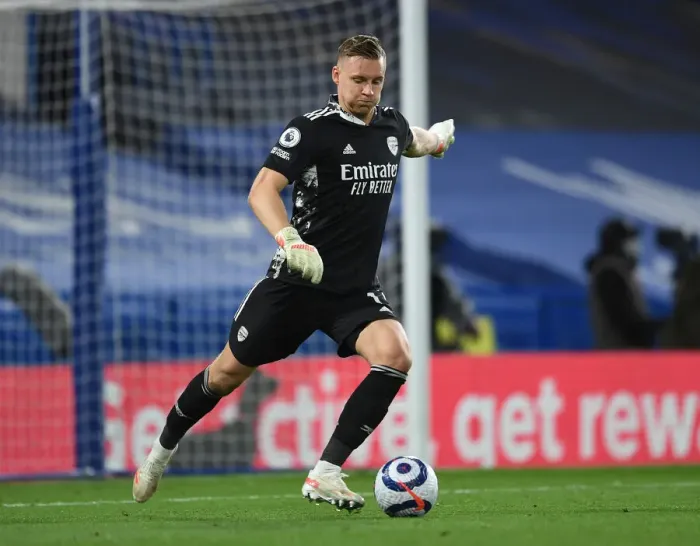 Framed Print : Arsenal's Bernd Leno in Action at Empty Stamford Bridge: Chelsea vs Arsenal, Premier League 2020-21