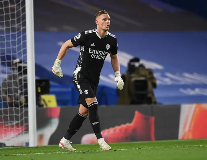 Framed Print : Arsenal's Bernd Leno in Action at Empty Stamford Bridge: Chelsea vs Arsenal, Premier League 2020-21