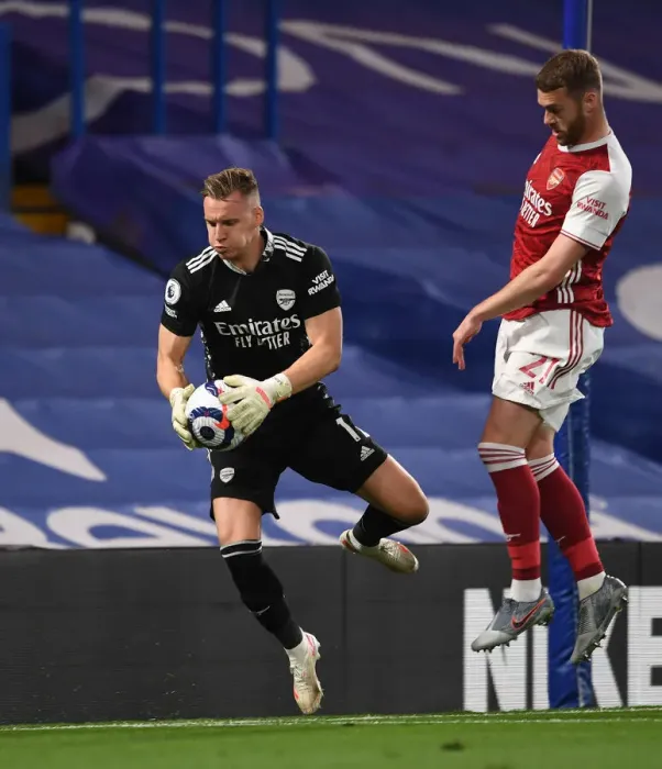 Framed Print : Arsenal's Bernd Leno in Action at Empty Stamford Bridge: Chelsea vs Arsenal, Premier League 2020-21