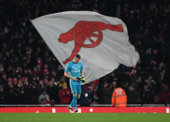 Framed Print : Arsenal's Bernd Leno Reacts After Arsenal FC vs Manchester United, Premier League 2019-2020