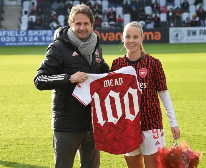 Framed Print : Arsenal's Beth Mead Honored for 100th Appearance Against Birmingham City Women