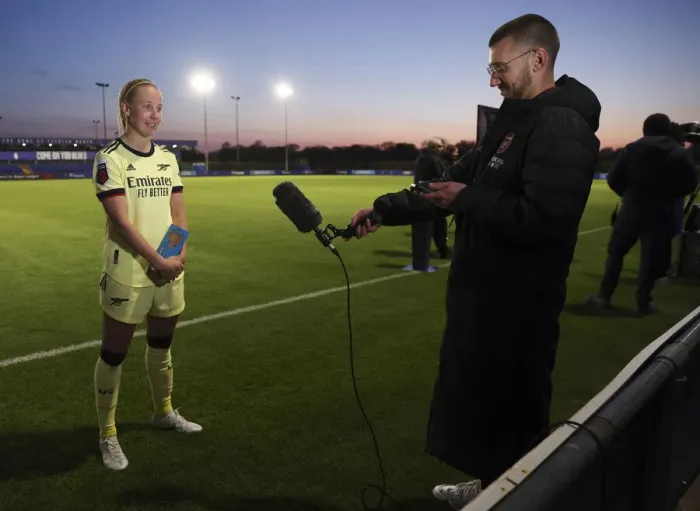 Framed Print : Arsenal's Beth Mead Interviewed After Everton Women vs Arsenal Women FA WSL Match Framed Print : Arsenal's Beth Mead Interviewed After Everton Women vs Arsenal Women FA WSL Match