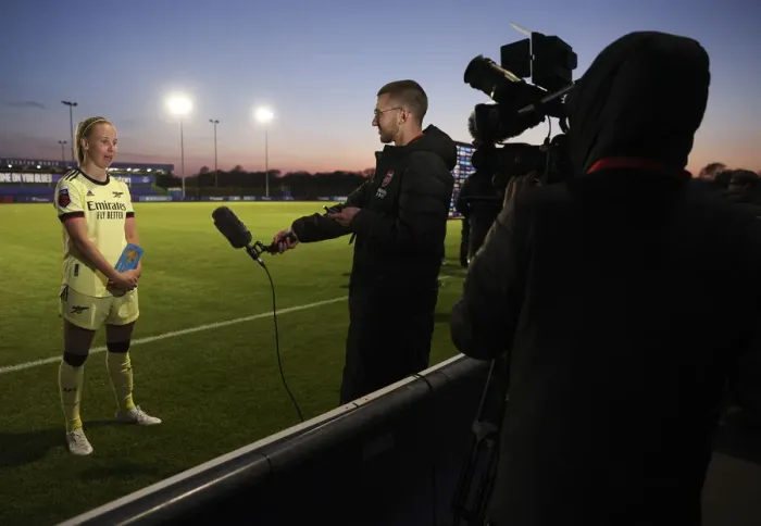Framed Print : Arsenal's Beth Mead Post-Match Interview: Everton Women vs Arsenal Women, FA WSL 2021-22
