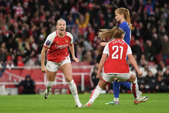 Framed Print : Arsenal's Beth Mead Scores First Goal in 2023-24 Barclays Women's Super League Match Against Chelsea at Emirates Stadium Framed Print : Arsenal's Beth Mead Scores First Goal in 2023-24 Barclays Women's Super League Match Against Chelsea at Emirates Stadium