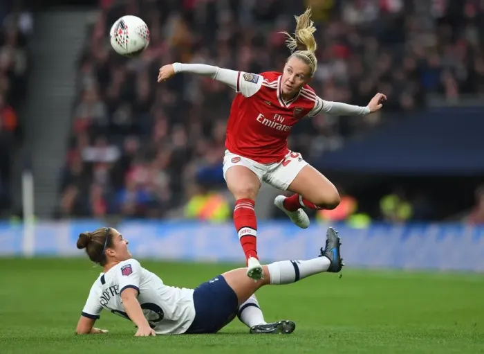 Framed Print : Arsenal's Beth Mead Skips Challenge from Tottenham's Hannah Godfrey in FA WSL Clash Framed Print : Arsenal's Beth Mead Skips Challenge from Tottenham's Hannah Godfrey in FA WSL Clash