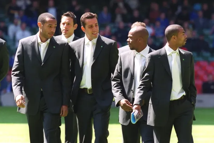 Framed Print : Arsenal's Big Four: Edu, Henry, Cole, and Wiltord Lead The Gunners to 2:0 FA Cup Victory over Chelsea at The Millennium Stadium (4 / 5 / 2002) - Stuart MacFarlane  /  Arsenal Football Club