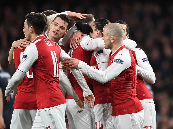 Arsenal's Big Three: Ramsey, Xhaka, Wilshere and Ozil Celebrate Goal Against CSKA Moscow in Europa League Quarterfinal