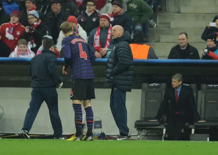 Framed Print : Arsenal's Bould Coaches Mertesacker Amidst Bayern Munich Tension (UEFA Champions League 2012-13) Framed Print : Arsenal's Bould Coaches Mertesacker Amidst Bayern Munich Tension (UEFA Champions League 2012-13)
