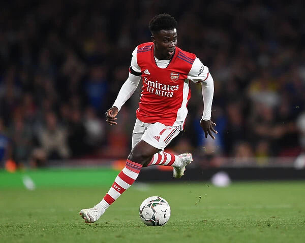 Arsenal's Bukayo Saka in Action against AFC Wimbledon in Carabao Cup Third Round