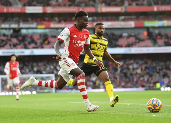 Framed Print : Arsenal's Bukayo Saka in Action: Arsenal vs. Watford (2021-22) Framed Print : Arsenal's Bukayo Saka in Action: Arsenal vs. Watford (2021-22)