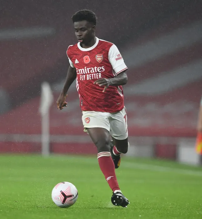 Framed Print : Arsenal's Bukayo Saka in Action Against Aston Villa - Emirates Stadium, 2020-21 Season (Behind Closed Doors)