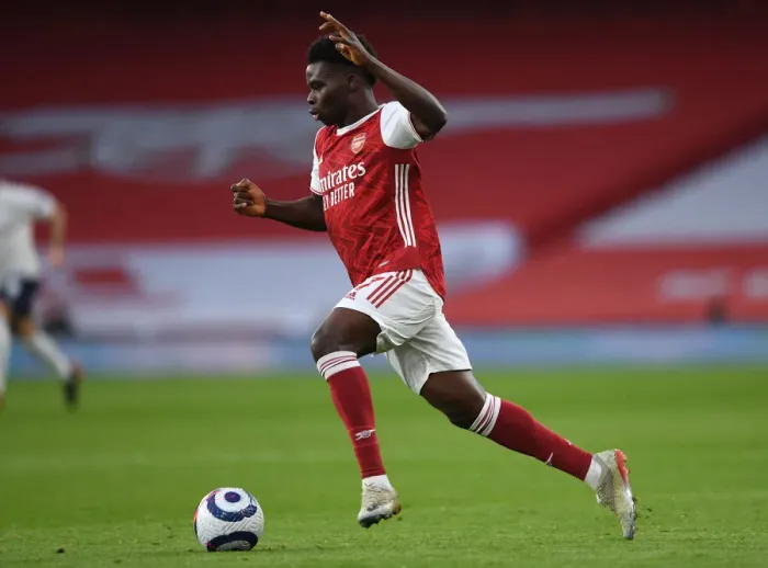 Framed Print : Arsenal's Bukayo Saka in Action Against Manchester City - 2020-21 Premier League