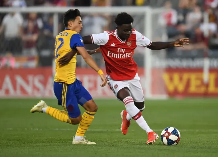 Framed Print : Arsenal's Bukayo Saka in Action: Pre-Season Clash Against Colorado Rapids (2019-20)