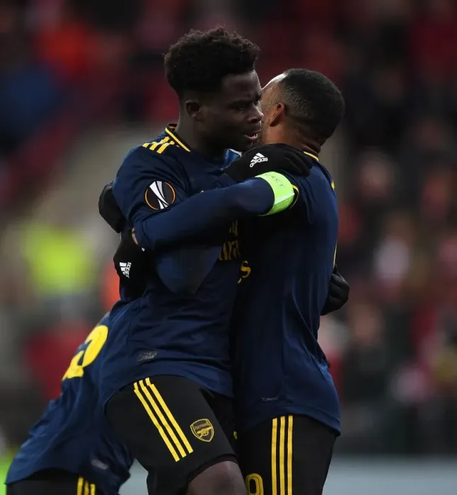 Framed Print : Arsenal's Bukayo Saka and Alexandre Lacazette Celebrate Goals in Standard Liege Victory, UEFA Europa League 2019-20 Framed Print : Arsenal's Bukayo Saka and Alexandre Lacazette Celebrate Goals in Standard Liege Victory, UEFA Europa League 2019-20